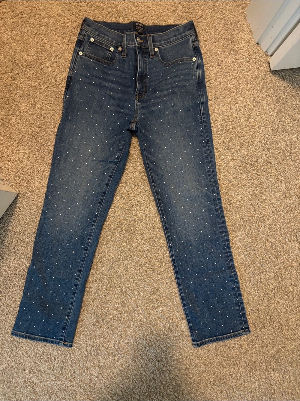 J. Crew Slim Rhinestone-Studded Dark Wash Jeans